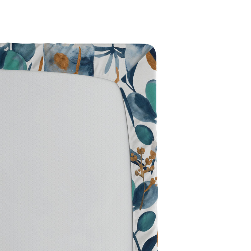 Drap-housse à motif floral Ambesonne, Drap-housse de taille simple, Bleu ardoise, écume de mer, ambre / floral