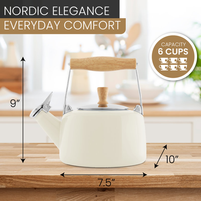 Chantal Sven 1.8 qt. Enamel On Steel Stovetop Tea Kettle, Almond