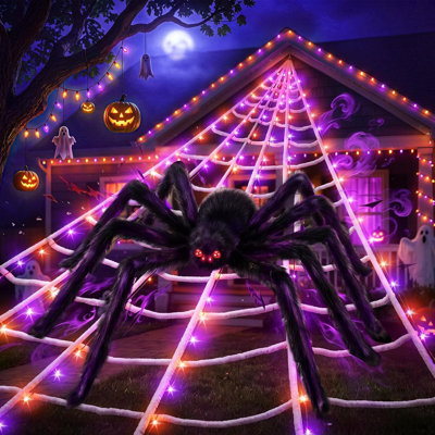 Giant Halloween Spider Web Decoration with 59-Inch Spider for Outdoor Use