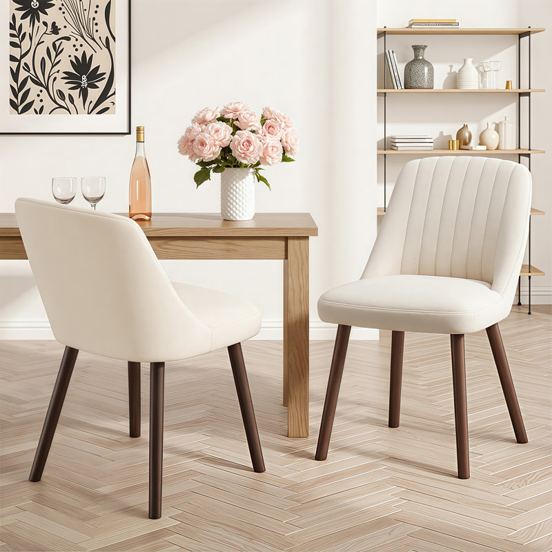 47.5cm H Upholstered Metal Upholstered Back Side Chair, Beige Fabric, Solid Wood