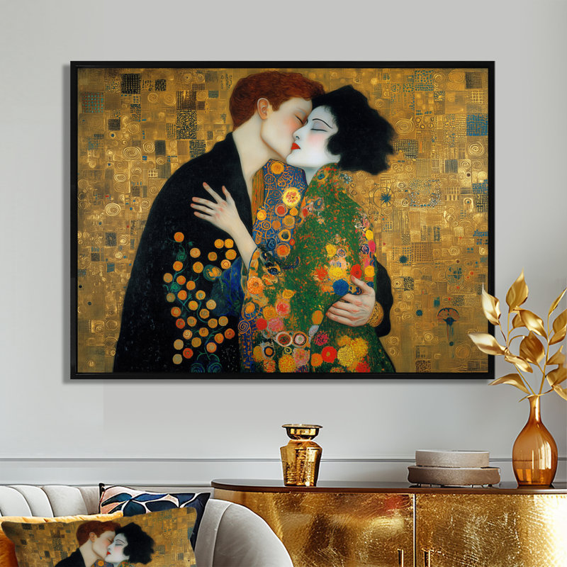 Impression intime sur toile, "Couple intime", H 34 po x l 44 po, Cadre flottant, Noir