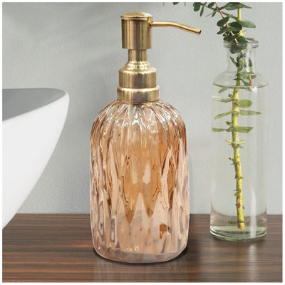 Glass Liquid Soap Dispenser Pump Bottle  Bathroom Vanity & Kitchen Sink,Holds Soap,Lotion & Sanitizer  Amber
