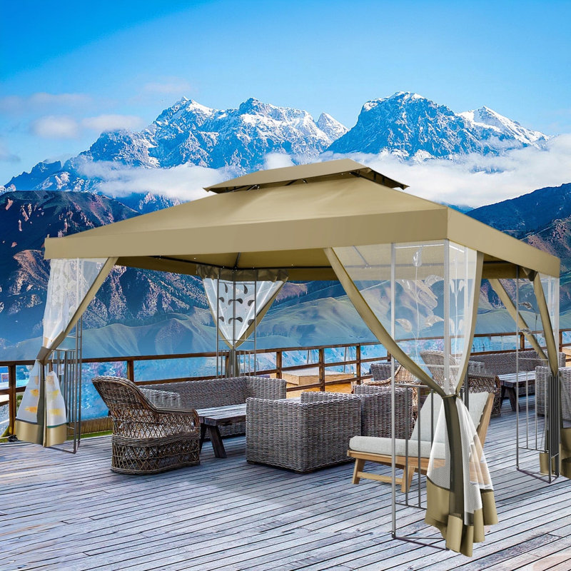 10x13 Gazebo on Clearance, Outdoor Gazebo Tent with Mosquito Netting and Ventilated Double Flat Roof, All Weather Easy Assembly for Patio, Backyard, Garden (2025 New Model)