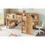 Lit mezzanine simple avec bibliothèques, boîtes et tiroirs à rangement multiple, lits mezzanine bas en bois massif avec bureau et tableau noir, aucun sommier nécessaire