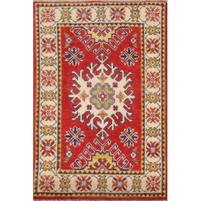 Tapis de vestibule oriental traditionnel rouge Kazak 2x3