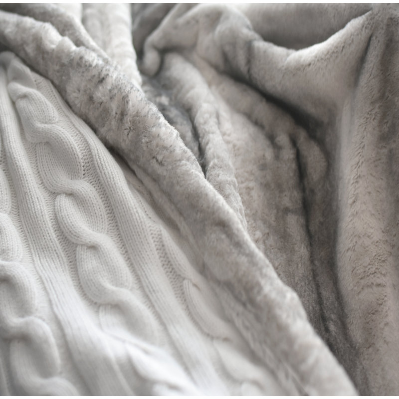 Cable Knit Throw Blanket, Off White