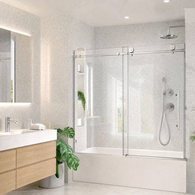 Porte de baignoire en verre coulissante simple sans cadre l 55 à 60 po x H 63 po, verre trempé de 5/16 po (8 mm) antidéflagrant