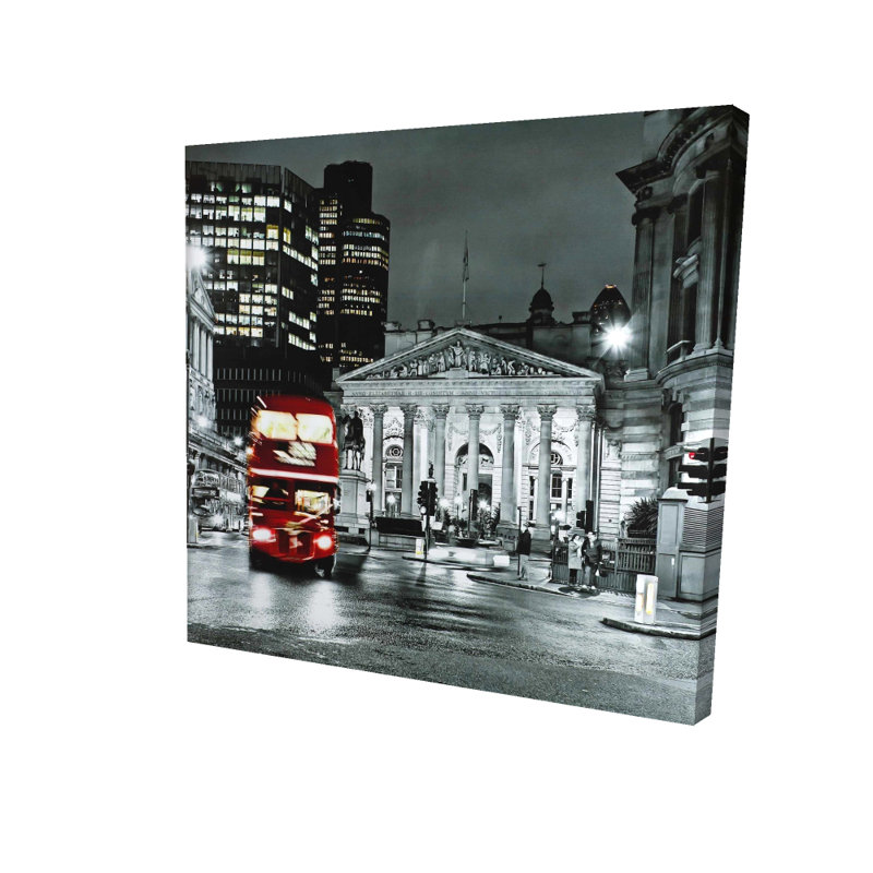 «Panthéon gris avec bus rouge», art sur toile hyperréaliste