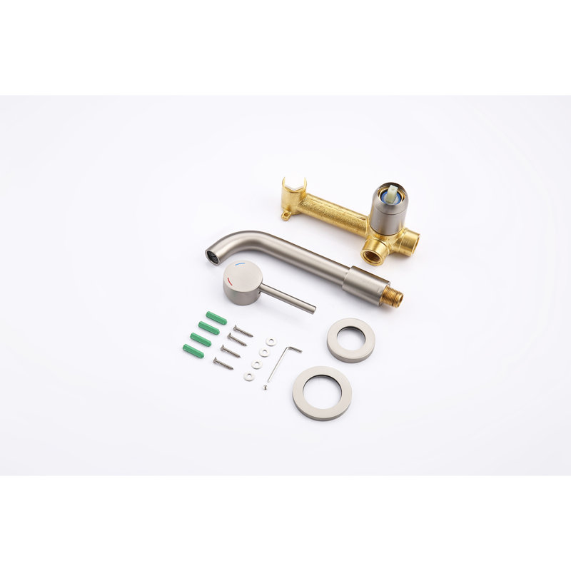 Robinet de salle de bain en nickel brossé, fixation murale, poignée simple 2 trous, métal, poids du produit 3,58 lb, bec pivotant à 360 °, lavabo et baignoire moderne et élégant en nickel, laiton massif, emplacement idéal, 2,76 lb