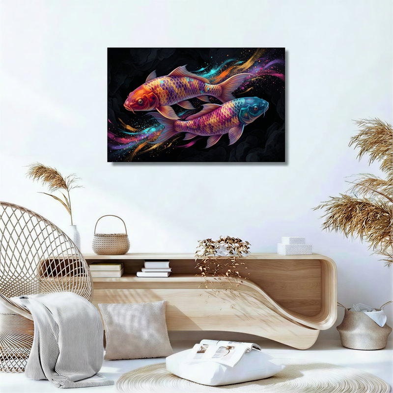 Ensemble de 1 tableau sur toile Koi coloré, 24"H x 36"W, Wrapped Canvas