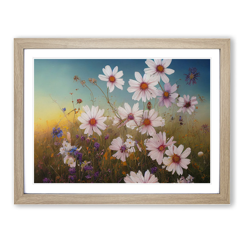 XH1022-7514X Riveting Wildflowers - Single Picture Frame Painting, 34cm H x 46cm W x 2cm D, Oak 