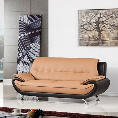 Jamelia 69'' Faux Leather Loveseat, Yellow/Brown Faux Leather