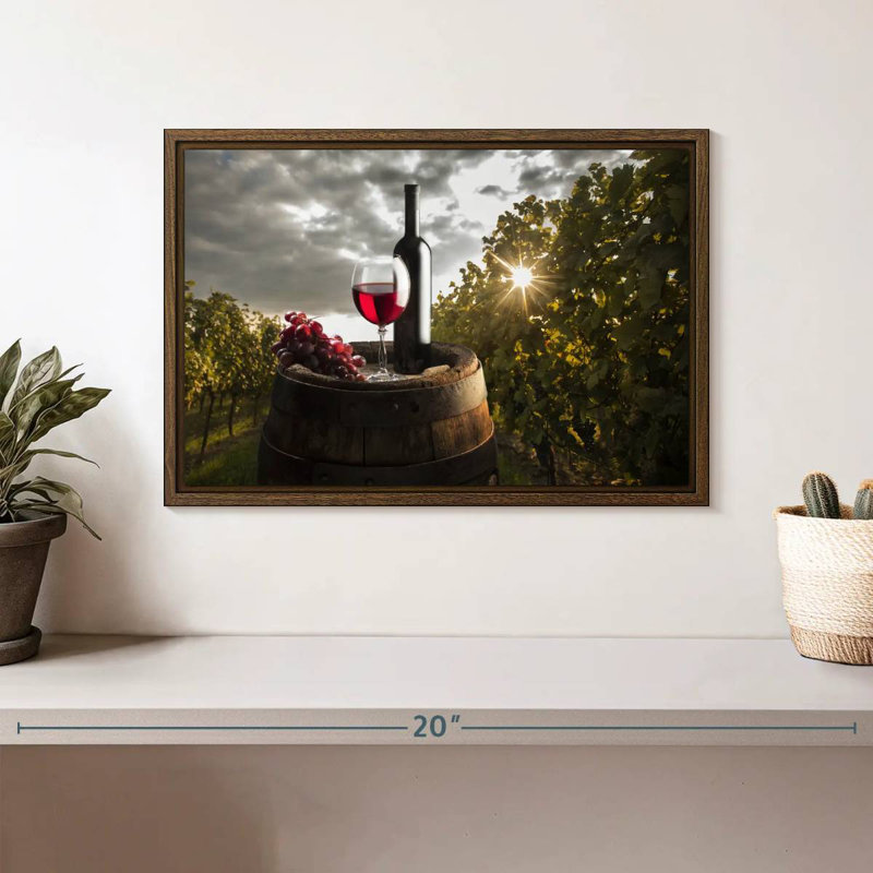 Coucher de soleil rouge vin, 13 po x 9 po, Cadre flottant noyer