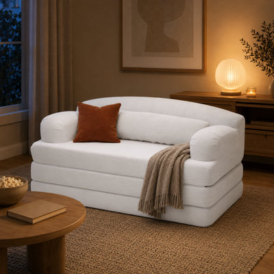 Foldelle 57.1" Corduroy 2-Seater Convertible Sofa Bed with Removable Cover