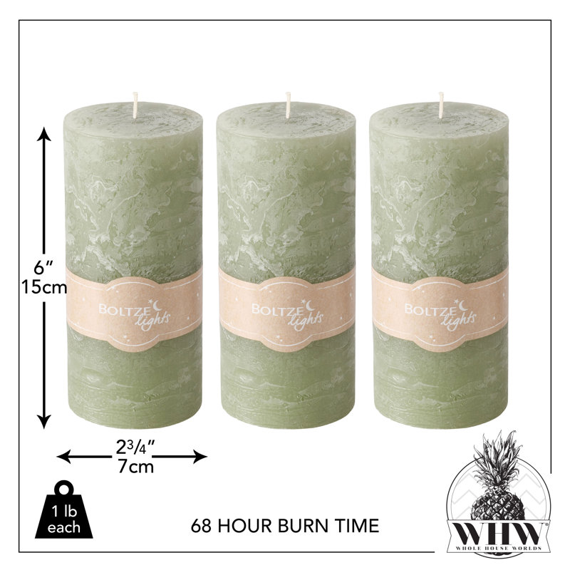 3 Piece Pillar Candle Set, Pale Green