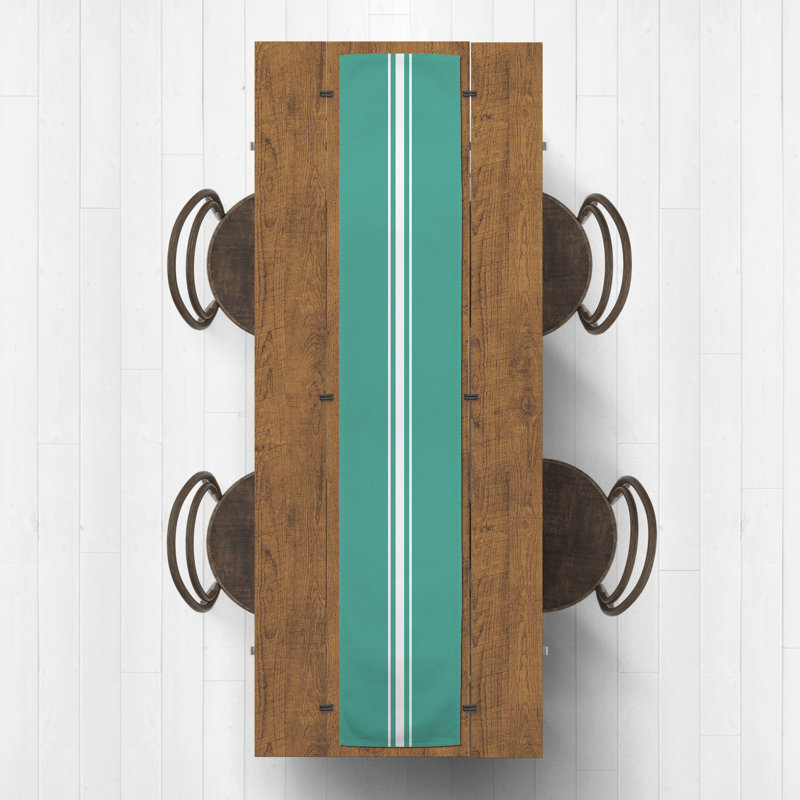 Bundrage Rectangle Striped Polyester Table Runner, 90" x 16", Teal