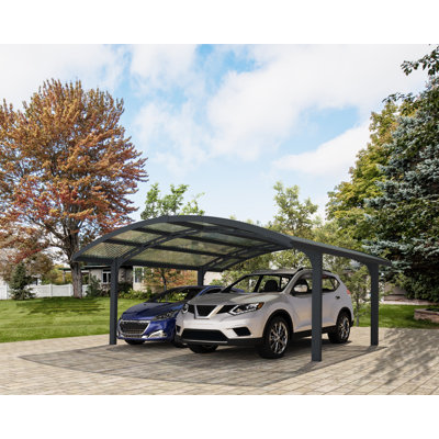Palram - Canopia Arizona 19 Ft. x 16 Ft. x 9 Ft. Arch Double Carport Aluminum Metal Frame and Polycarbonate Panels for Outdoor Car, Truck, RV, Trailer, Boat Storage (Wave Gray)