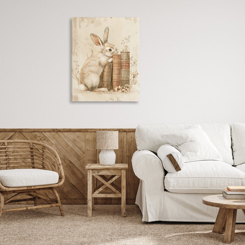 «Neutral Rabbit & Livres», art mural par Arlington Prints, H 30 po x l 40 po
