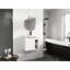 Meuble-lavabo mural moderne de 61 cm (24 po), lavabo en céramique blanche, charnières à fermeture douce, fini lustré, deux espaces de rangement ouverts. Meuble-lavabo blanc, porte fermée, emballage démontable.