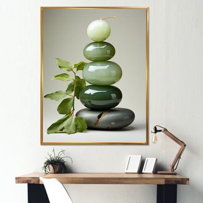 Green Zen Spiritual Stone 3 - Spiritual Stone Wall Art