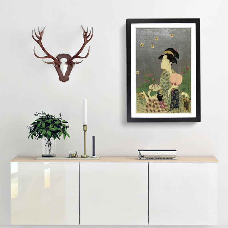 Hotarugari by Eishosai Choki - Framed Print, 36cm H x 27cm W x 2cm D, Black Framed