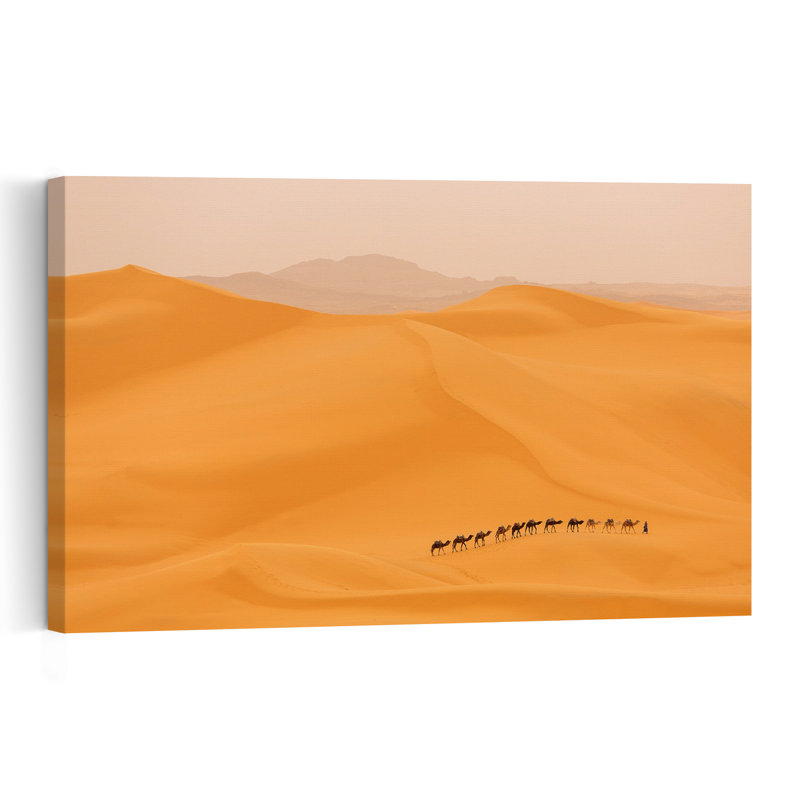 Golden Desert Caravan Peaceful Serene Tranquil Landscape Nature Wall Art Print by Dan Mirica - Print, 60.96cm H x 91.44cm W