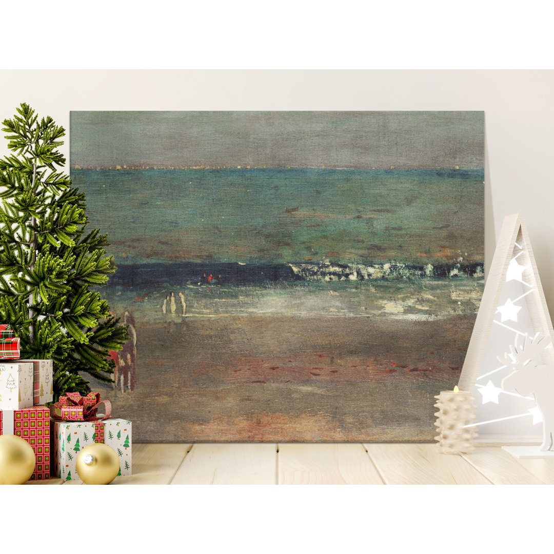 Moody Vintage Beach Painting Canvas Print, Classic Ocean Wall Art, Dark Coastal Aesthetic Home Decor, Ethereal Figures Artwork