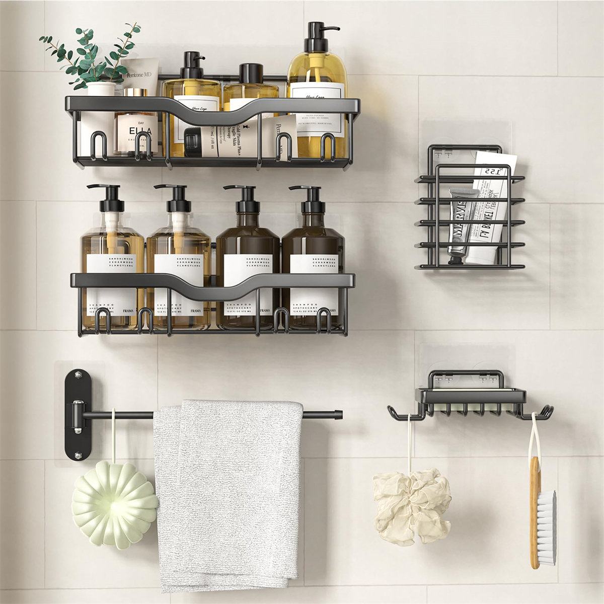 Rebrilliant Shower Caddy Adhesive, 5 Pack Corner Bathroom Shelves Rack ...
