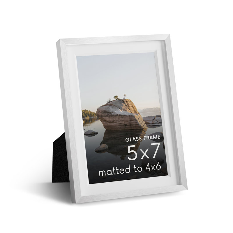 Cadre photo en métal avec verre, Blanc, L 5 po x H 7 po