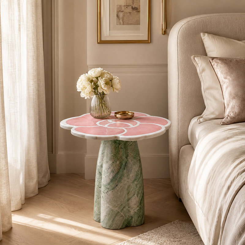 Table d'appoint florale en jade rose