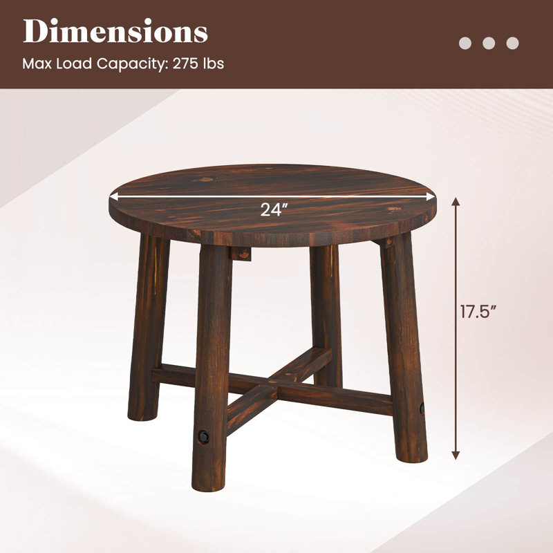 2 Pcs Outdoor Side Table With Solid Wood Structure Small Round Coffee Table