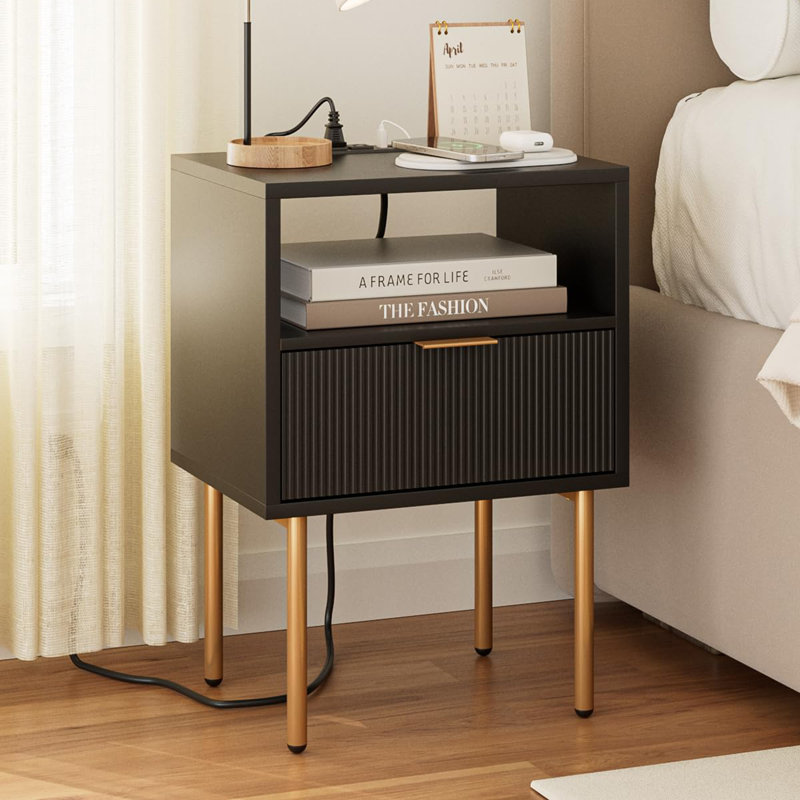 Table de chevet avec station de charge, Noir