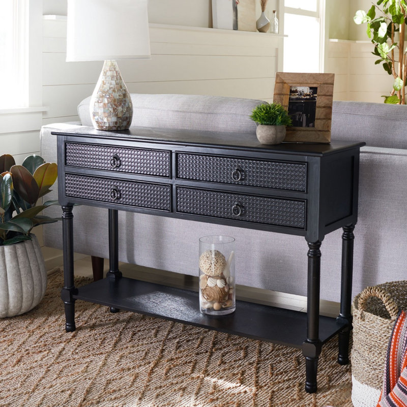 Haines 4-Drawer Bottom Shelf Console Tablevisit The Safavieh Store, Black