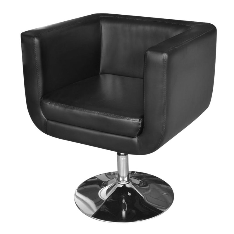 Armchair with Chrome Base Faux Leather, Black Genuine Leather