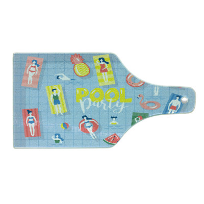 Ambesonne Pool Party Tempered Glass Cutting Board Doodle Characters Summer Multicolor