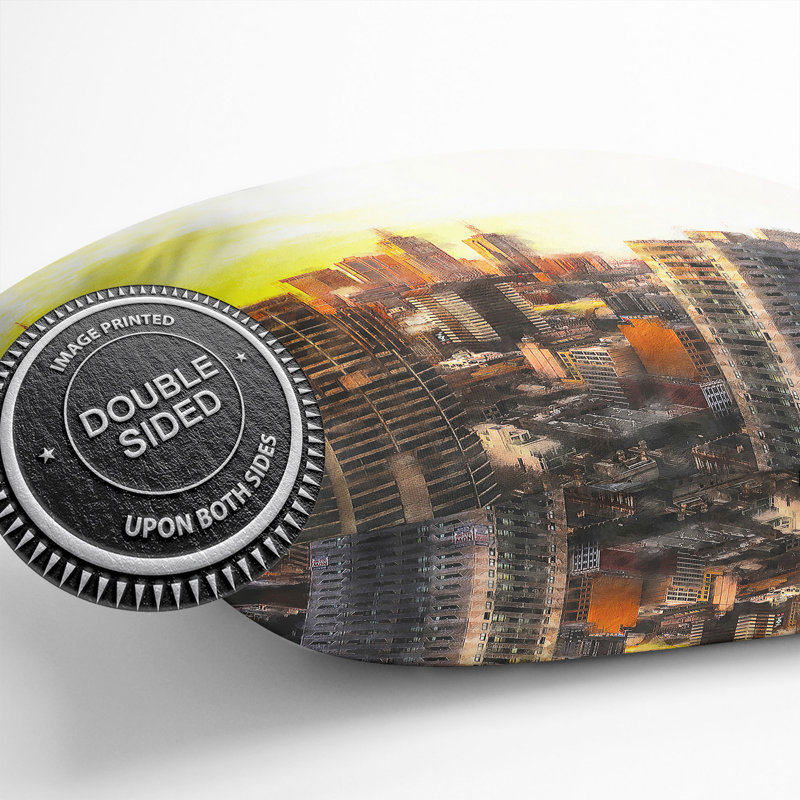 Melbourne Australia Skyline Painting Cushion with Filling, 55cm H x 55cm W x 20cm D
