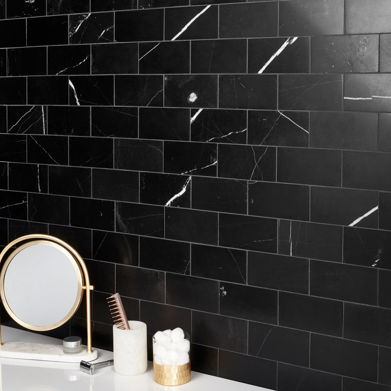 Blackout Nero Marquina 3x6 Honed Marble Tile