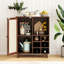 Buffet de 34 po, à panneaux, 1 tablette fermée, 2 tablettes ouvertes, 6 bouteilles de vin, espace de rangement pour bar spacieux, espace, plateau de table-1439157674