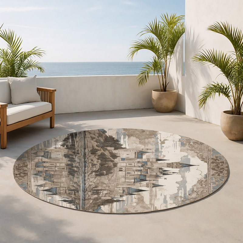 Tapis intérieur et extérieur Arched Horizon, Rond 5 pi