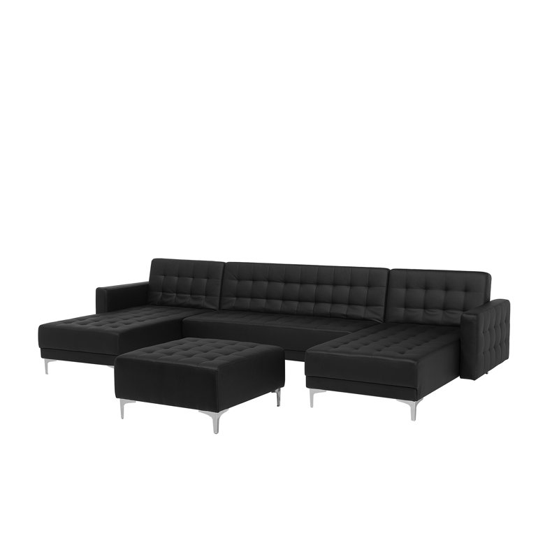 Finnegan 4 Seater Faux Leather Sofa Bed, Black, Yes