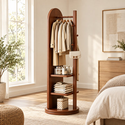 65.33 in 360° Swivel Full Length Mirror with Coat Rack and Storage Shelves