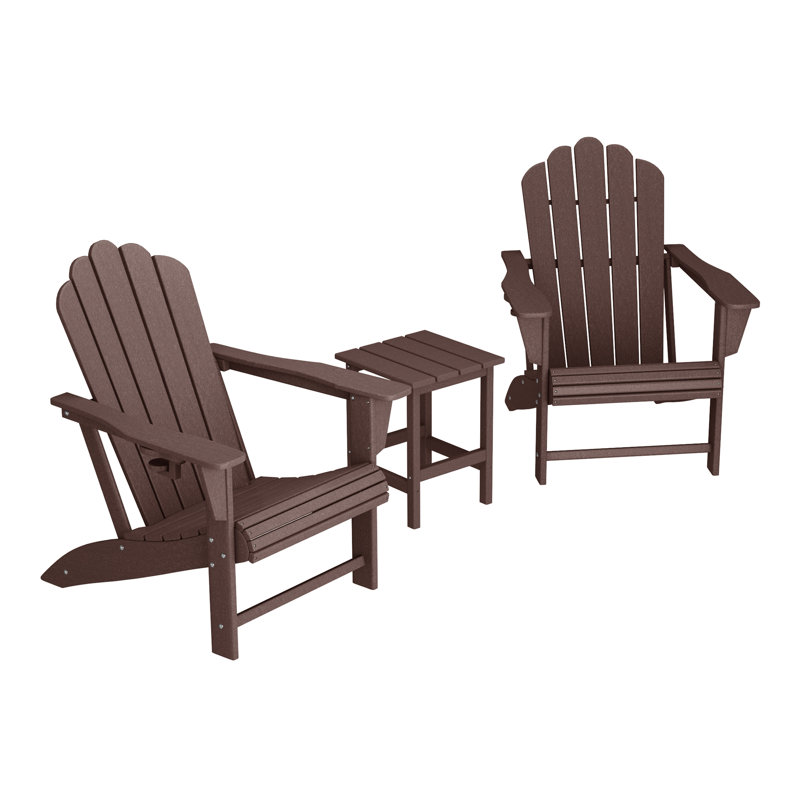 Lucus All-Weather UV-Resistant Adirondack Chair and Side Table 3-Piece Set, Brown