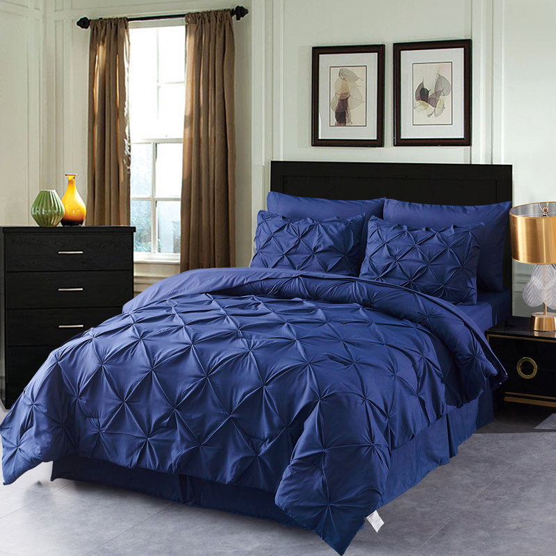 Ensemble d'édredon en microfibre PT20210311, Édredon grand et 7 pièces supplémentaires, Bleu marine