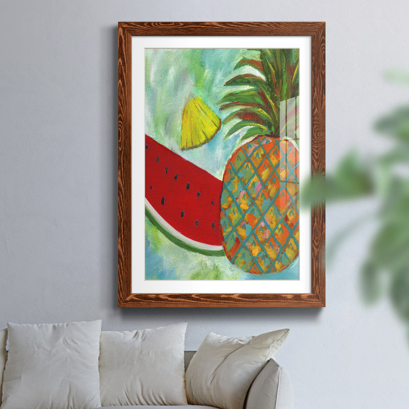 Pineapple & Watermelon Medley I - Cadre photo, reproduction d'art sur papier, Papier avec cadre érable