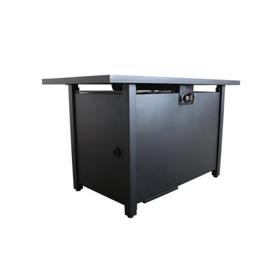 Table de foyer d'extérieur en acier H 25 po x l 42 po avec couvercle - foyer confortable, fait, antirouille, dessus en acier inoxydable, pierres de lave, porte latérale pour réservoir de gaz, panneau de commande d'allumage, housse de protection, patio moderne noir