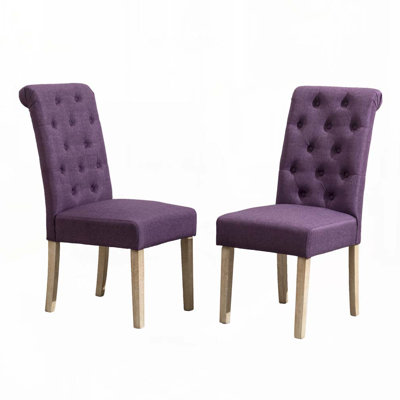 Polyester Upholstered Dining Chair Set with Tufted Upholstered Back,Wood Legs