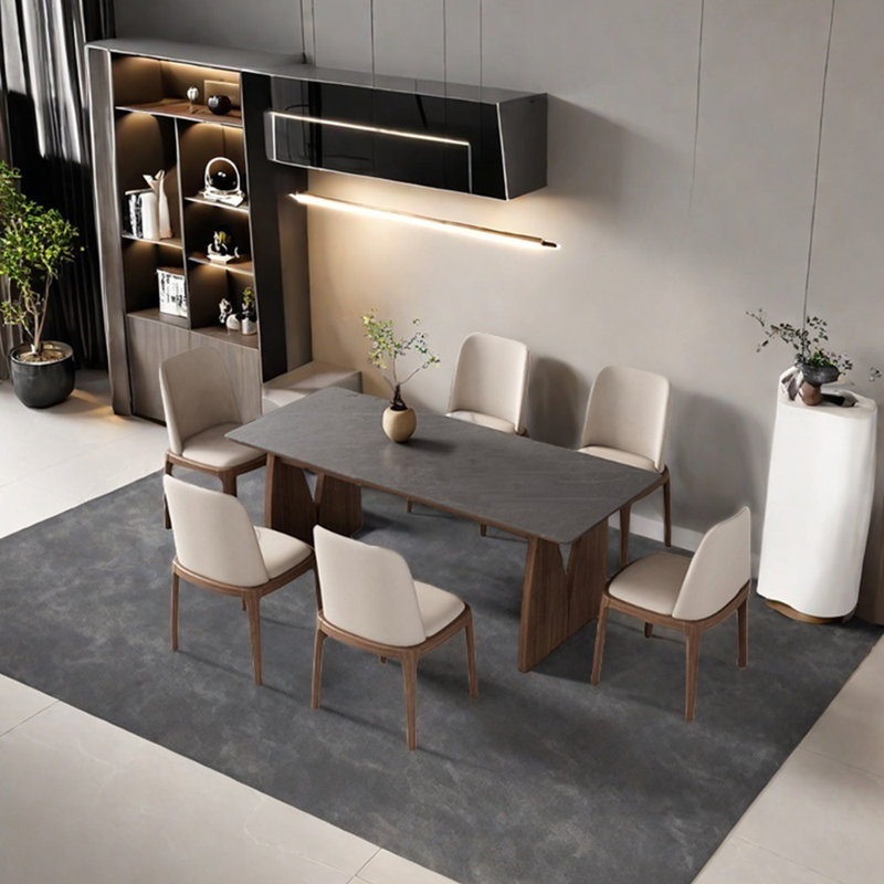 Sintered stone rectangular dining table set, 29.53"H x 62.99"L x 31.5"W