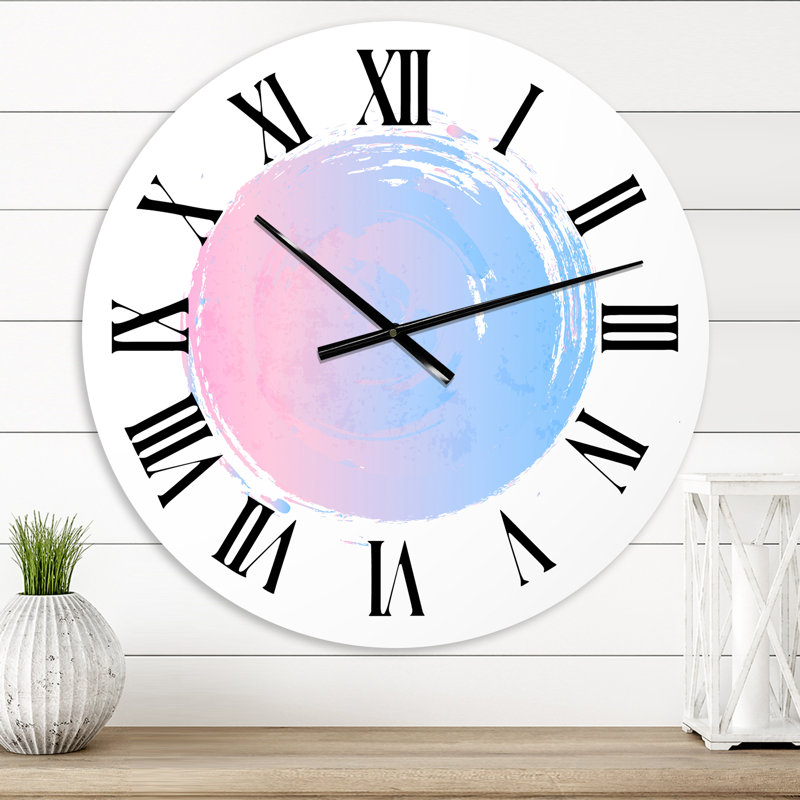 Horloge murale bohème et éclectique, rose et bleu, Surdimensionné