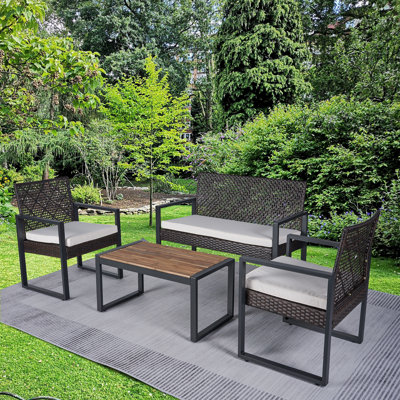 Kostelnik Premium All-Weather Wicker 4 - Person Patio Conversation Sets with Cushions