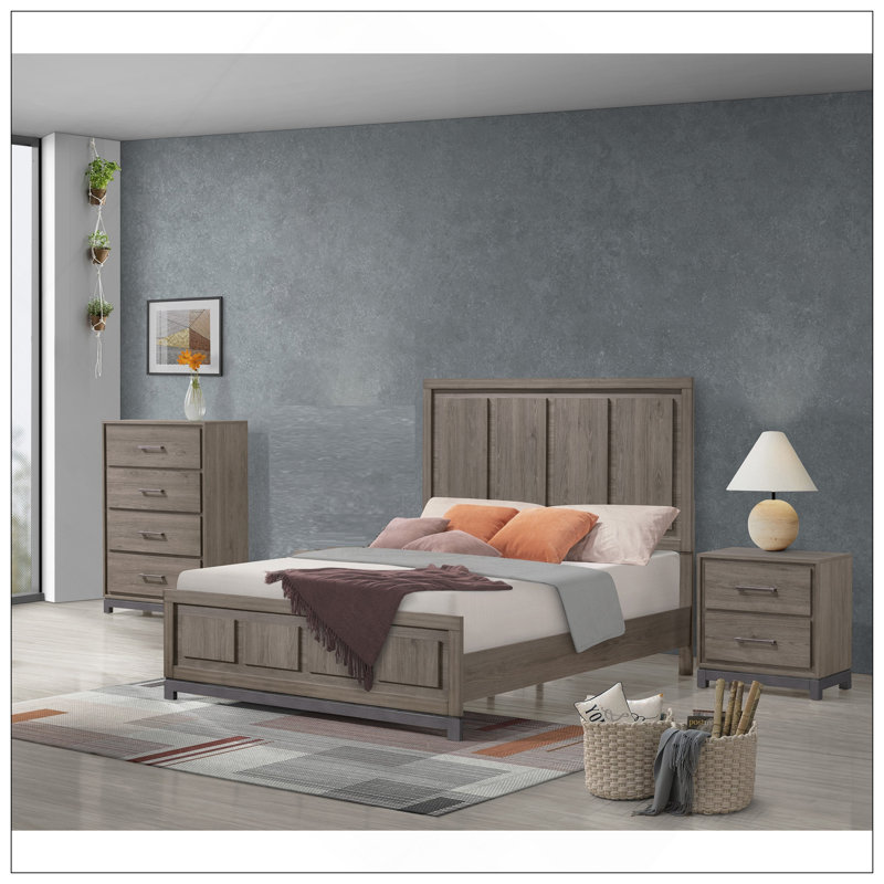 Commode de rangement contemporaine à 4 tiroirs 1Pc, Brun / Gris